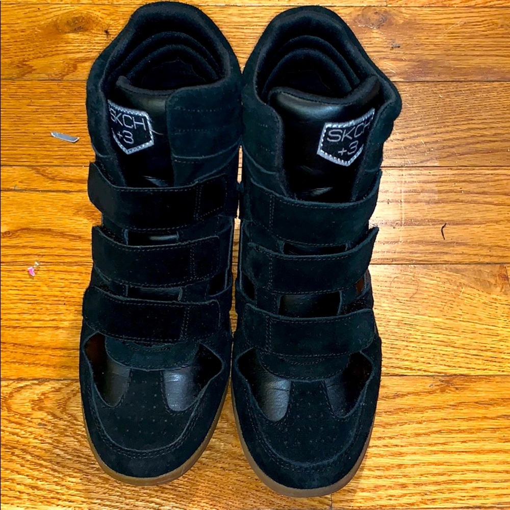 Women’s black wedge sneakers